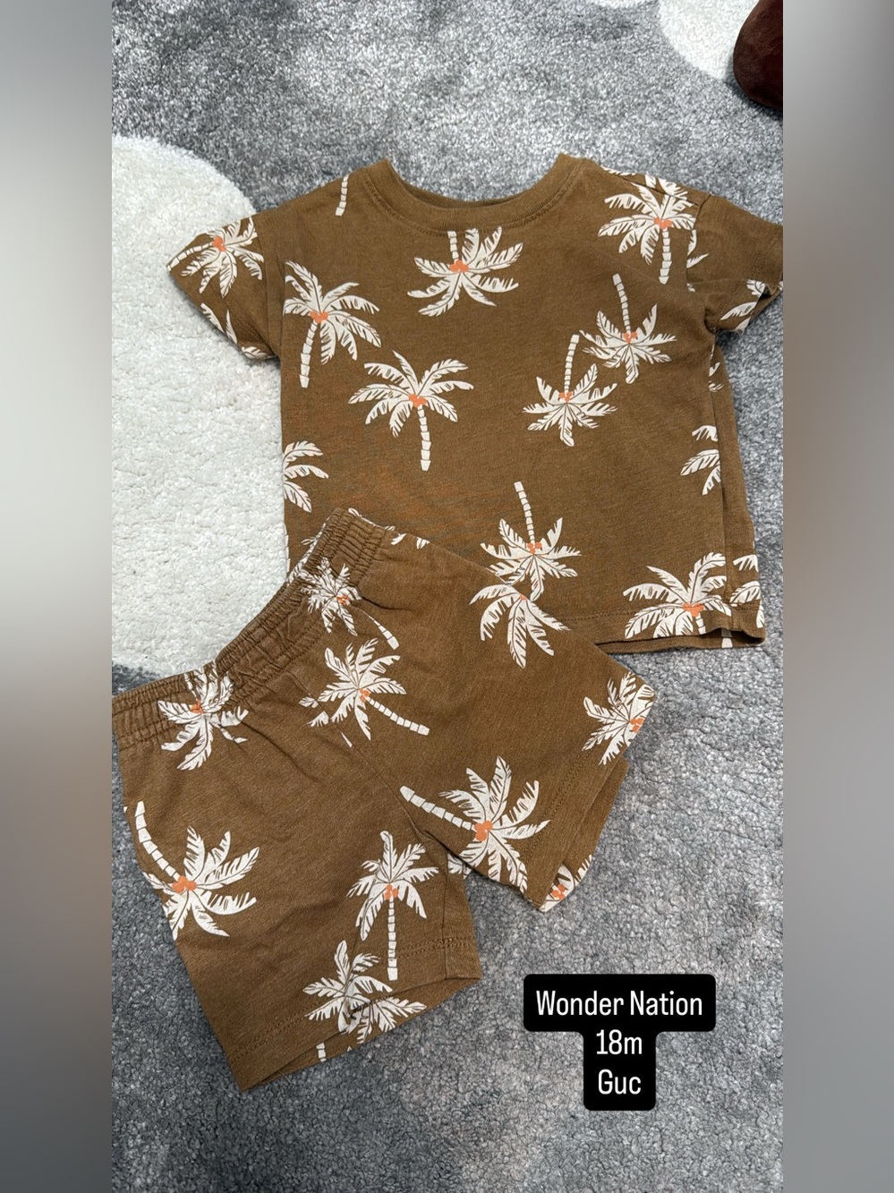 wonder nation Brown Palm Tree Short Sleeve Pajama Set with White & Orange Print